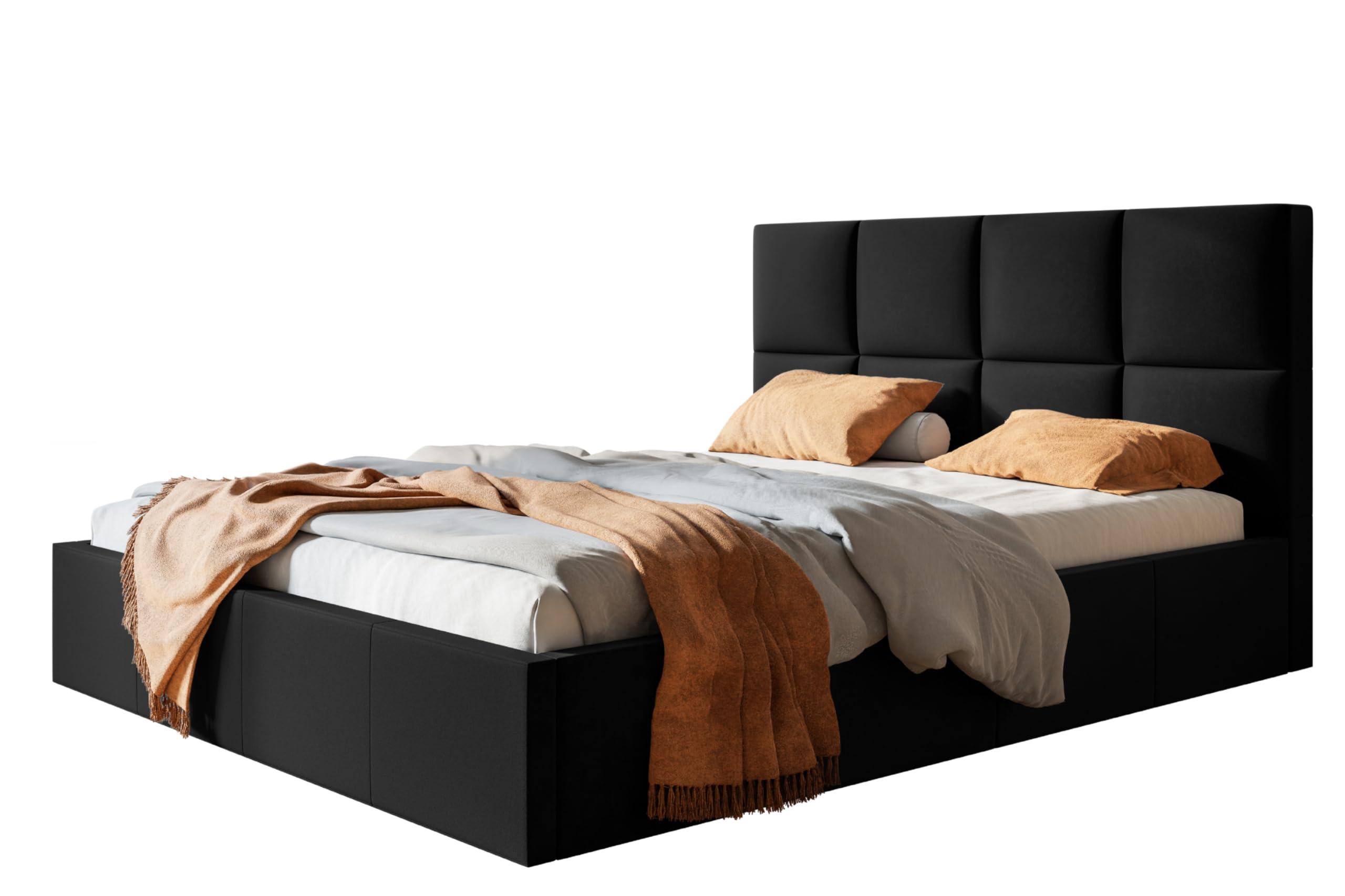 BETT 90x200 - Polsterbett mit Bettkasten und Holzrahmen - Modern Betten - Weicher Jasminstoff - Kollektion Roma, Schwarz - Schwarz, Holz/Textil (90/200cm) - Alpi-Möbel