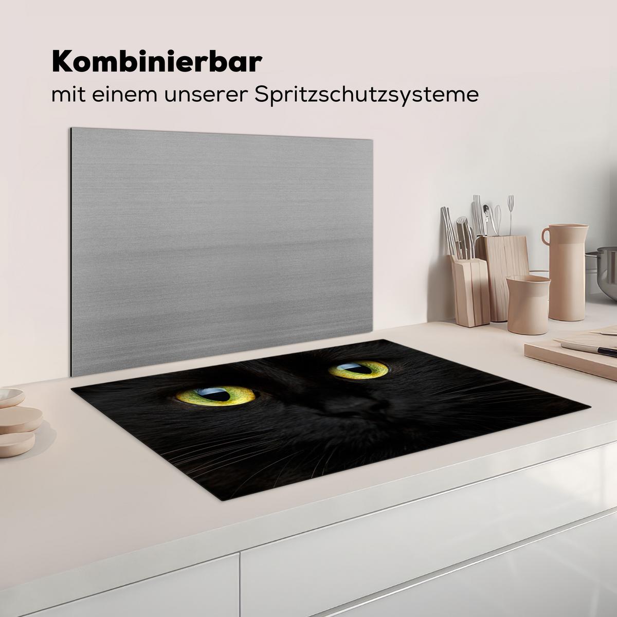 HERDABDECKPLATTE Katze - Augen - Gelb - Schwarz Ceranfeldabdeckung 80x52 cm - Schwarz, Kunststoff (80/52/0.2cm) - MuchoWow
