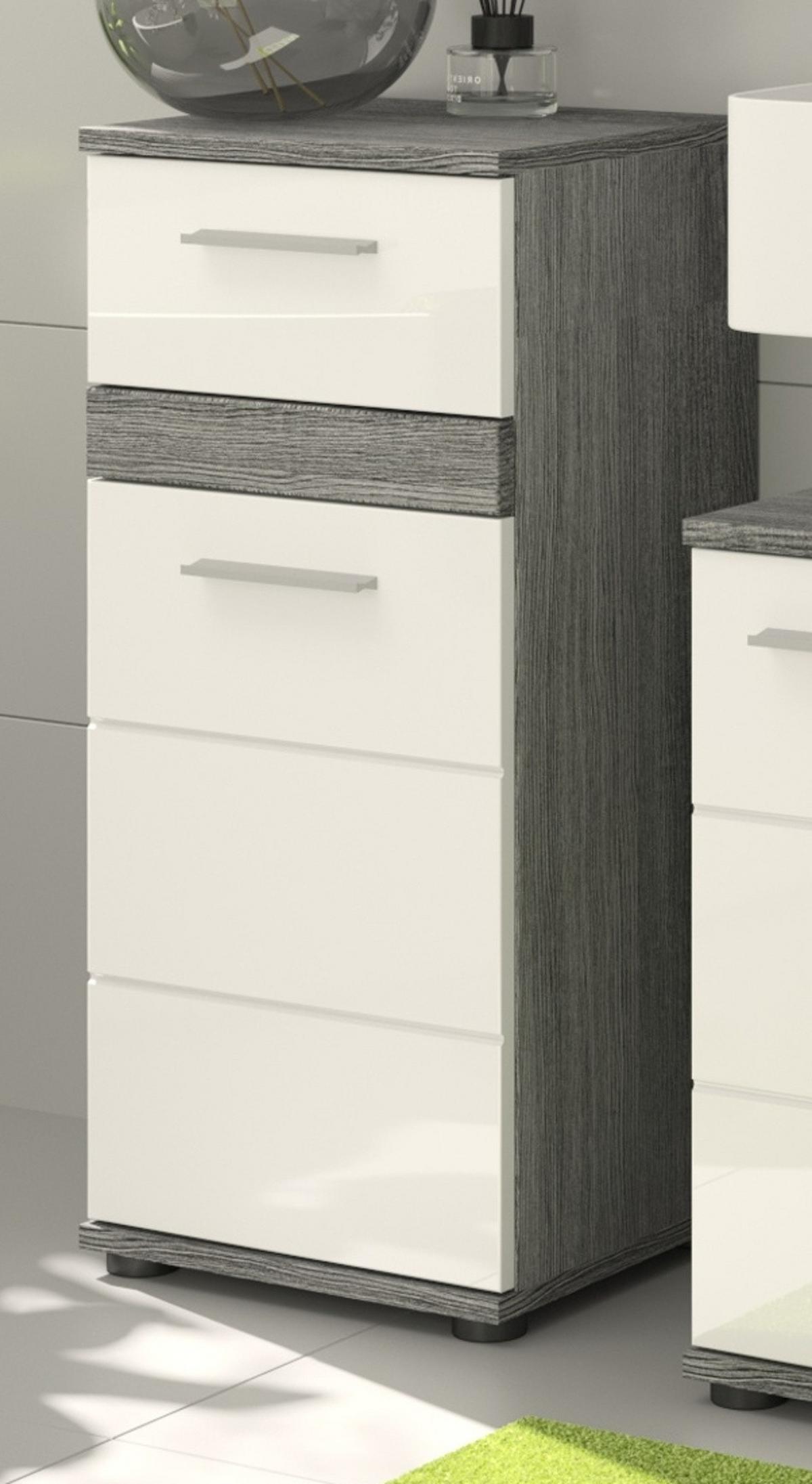 KOMMODE weiß Hochglanz, grau Rauchsilber 35 cm, Badschrank mit Schublade - Weiß Hochglanz/Silberfarben, Holzwerkstoff/Kunststoff (35/79/31cm) - Inn.Furn