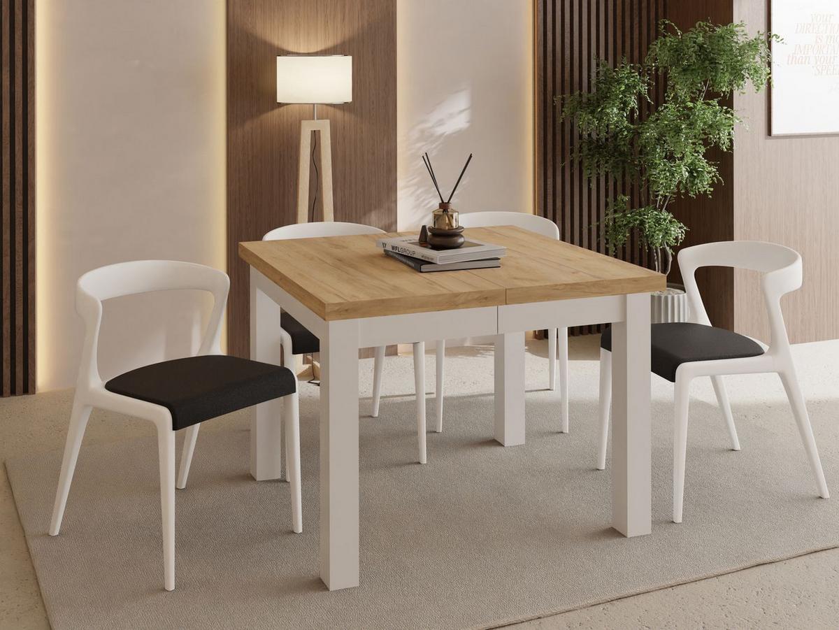 ESSTISCH Toren Weiß ausziehbar verlängerbar quadratisch, Eiche Braun 80-280/80/76.5 cm - Eiche Wotan/Weiß, Holz/Holzwerkstoff (80/280/76.5cm) - WFL GROUP