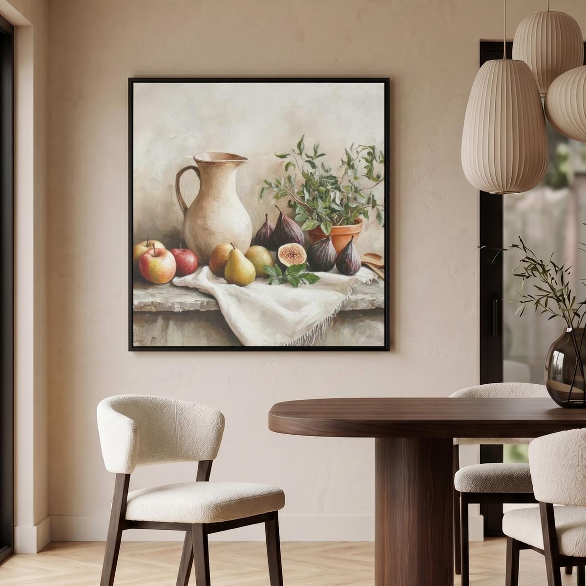 LEINWAND Bilder mit Rahmen - Obst - Kräuter - Ländlich - 90x90 - Naturfarben, Textil (90/90cm) - MuchoWow
