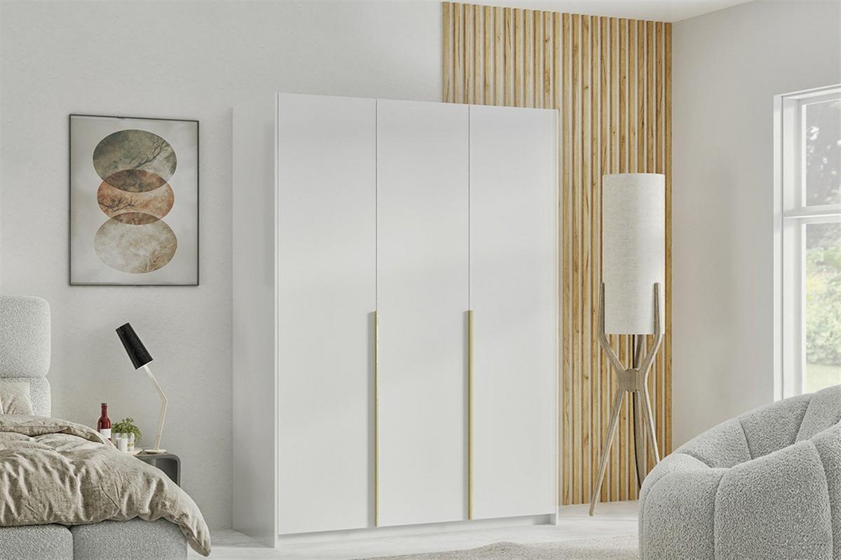 DREHTÜRENSCHRANK AMARA 148/204/58cm 3-türig Weiß - Weiß, Holzwerkstoff (148/204/58cm) - MASSENO