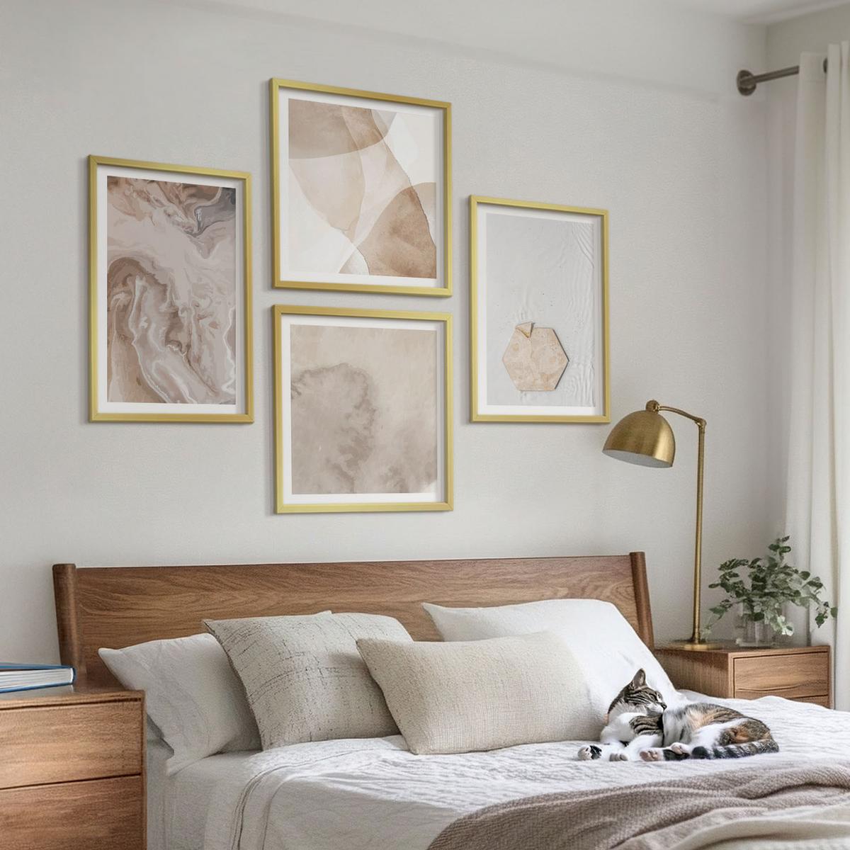 BILDER SET 4er Set - 50x50 cm & 40x60 cm Goldrahmen - Designabstraktion, Naturinspiration - Goldfarben, Kunststoff (50/50cm) - TULUP