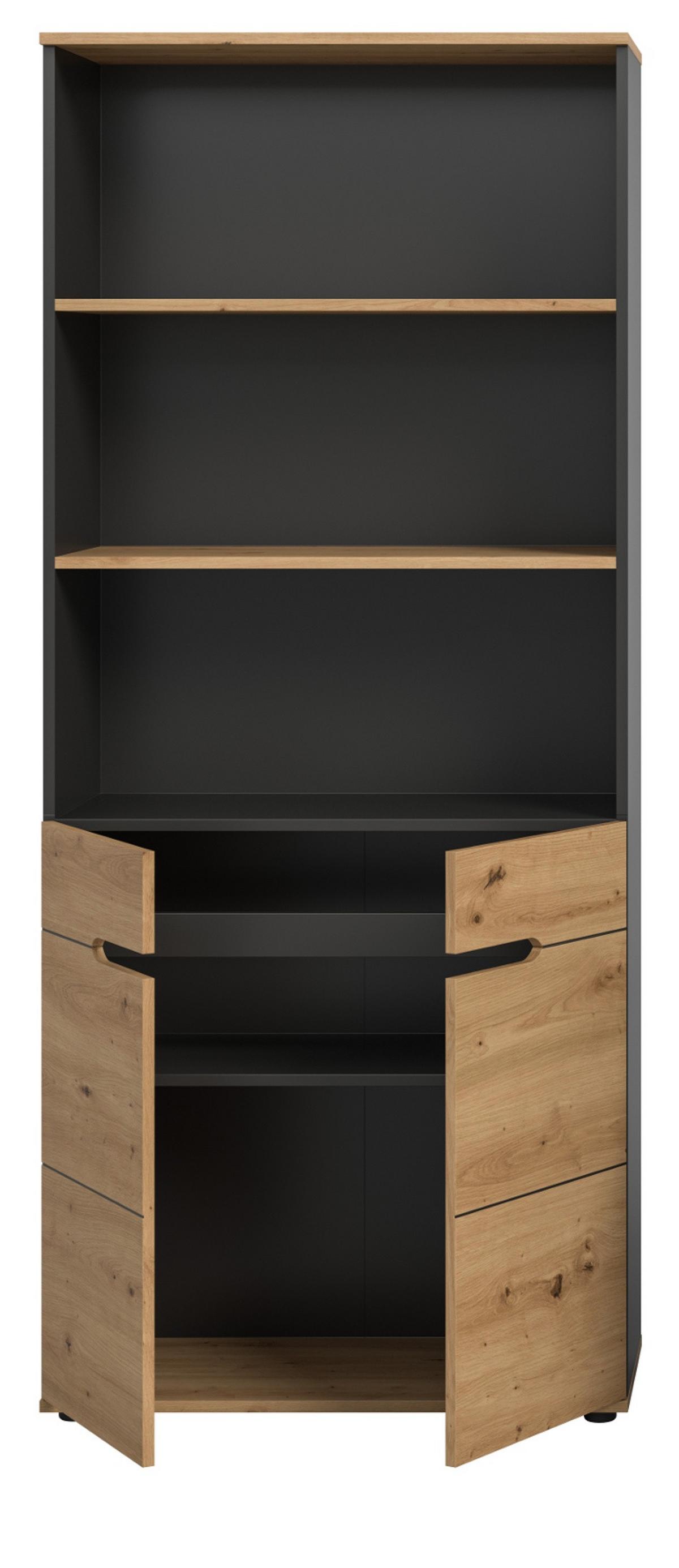 AKTENSCHRANK Eiche Artisan, Grau 80 x 190 cm, Büroschrank mit Soft-Close - Schwarz/Eiche Artisan, Holzwerkstoff/Kunststoff (80/190/37cm) - Inn.Furn