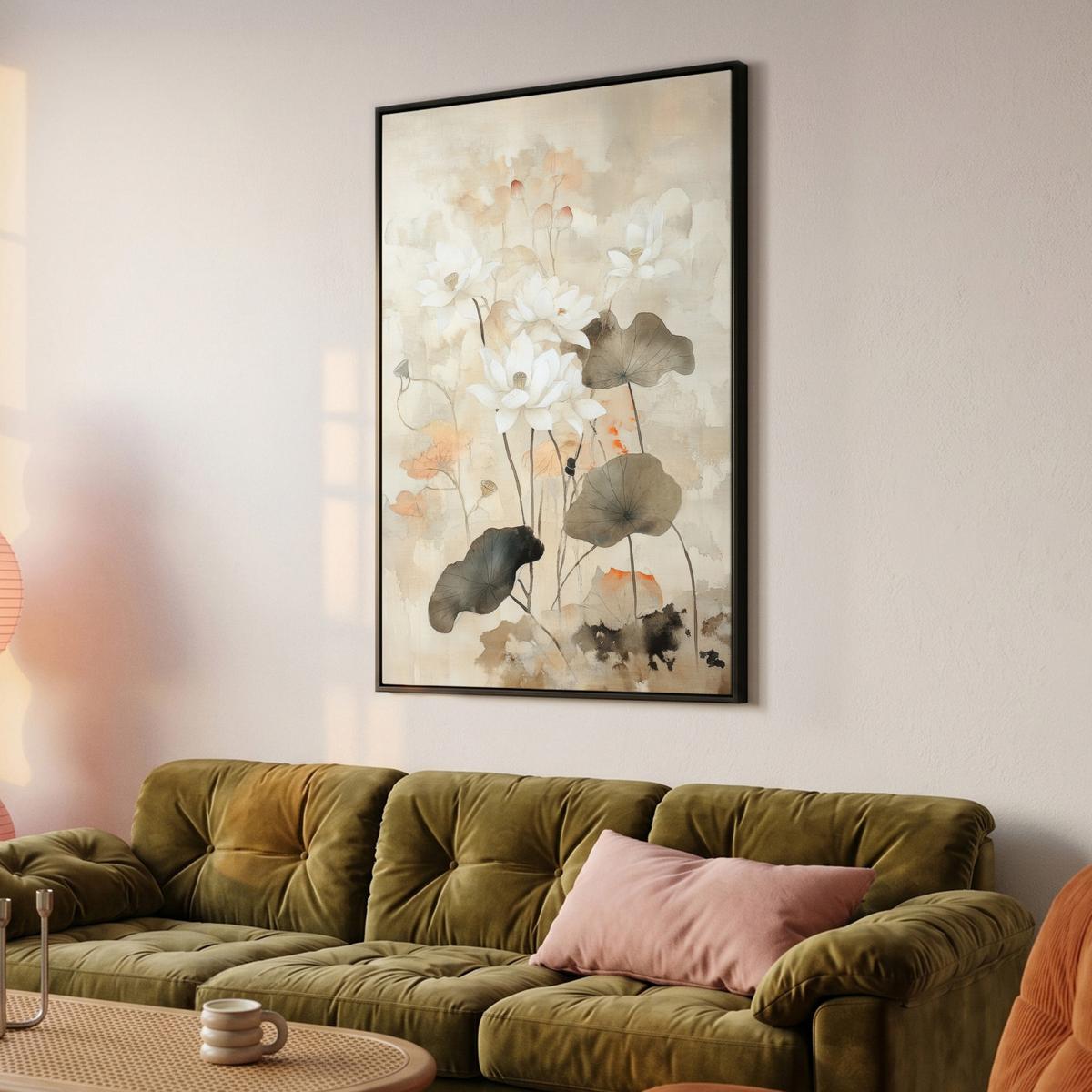 LEINWAND Bilder mit Rahmen - Blumen - Japandi - Wabi sabi - 100x150 - Sandfarben, Textil (100/150cm) - MuchoWow