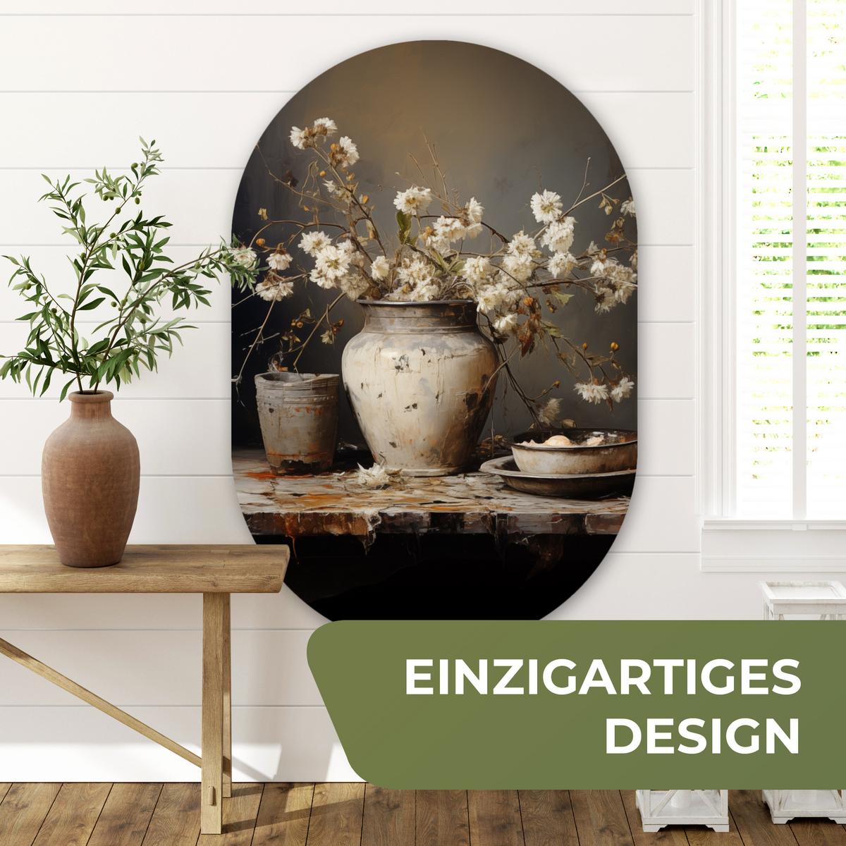 WANDBILD Stilleben - Blumen - Blumenstrauß - Vase - Wein Deko Groß 80x120 cm - Ecru, Kunststoff (80/120cm) - MuchoWow