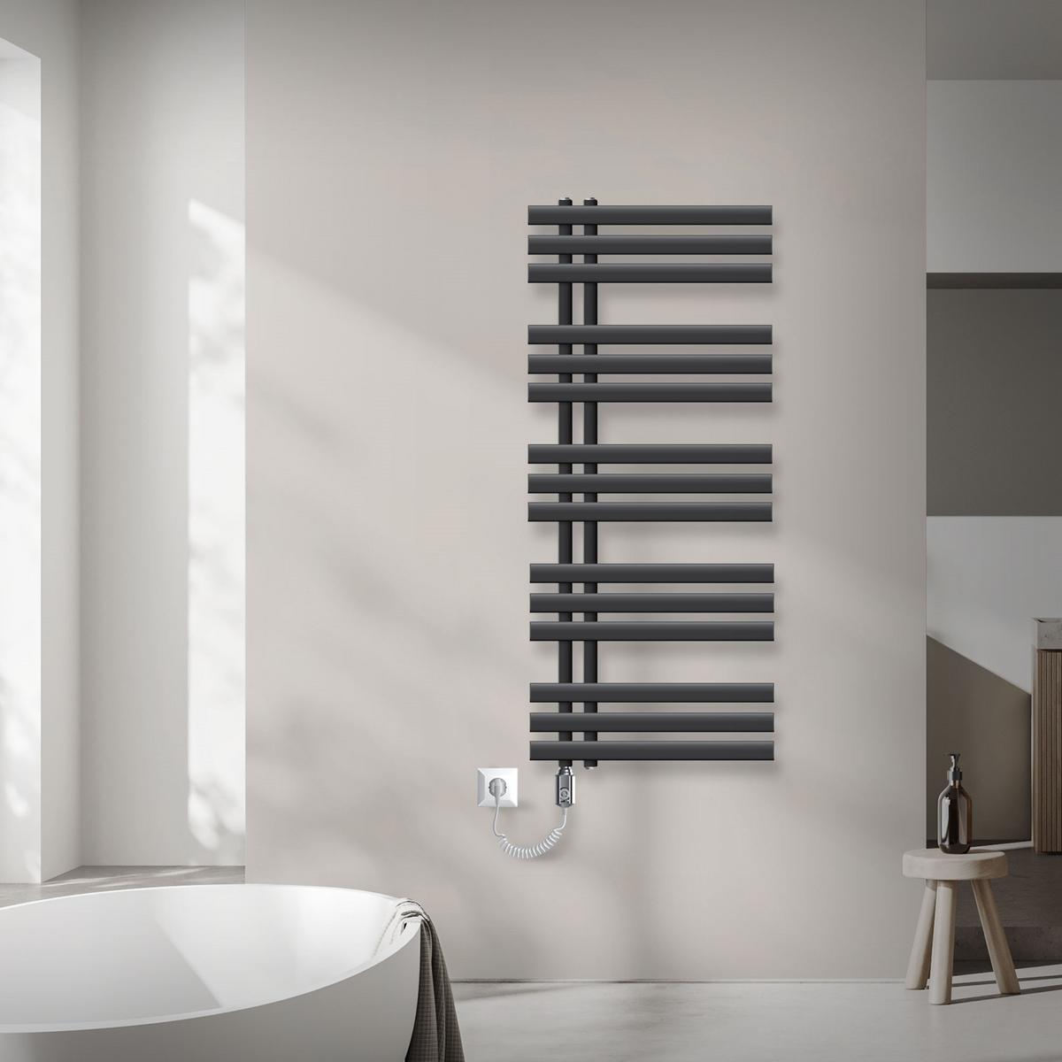 BADHEIZKÖRPER elektrisch Iron EM 500x1200 mm Anthrazit mit Heizstab 900W - Anthrazit, Metall (50/120/3cm) - LuxeBath