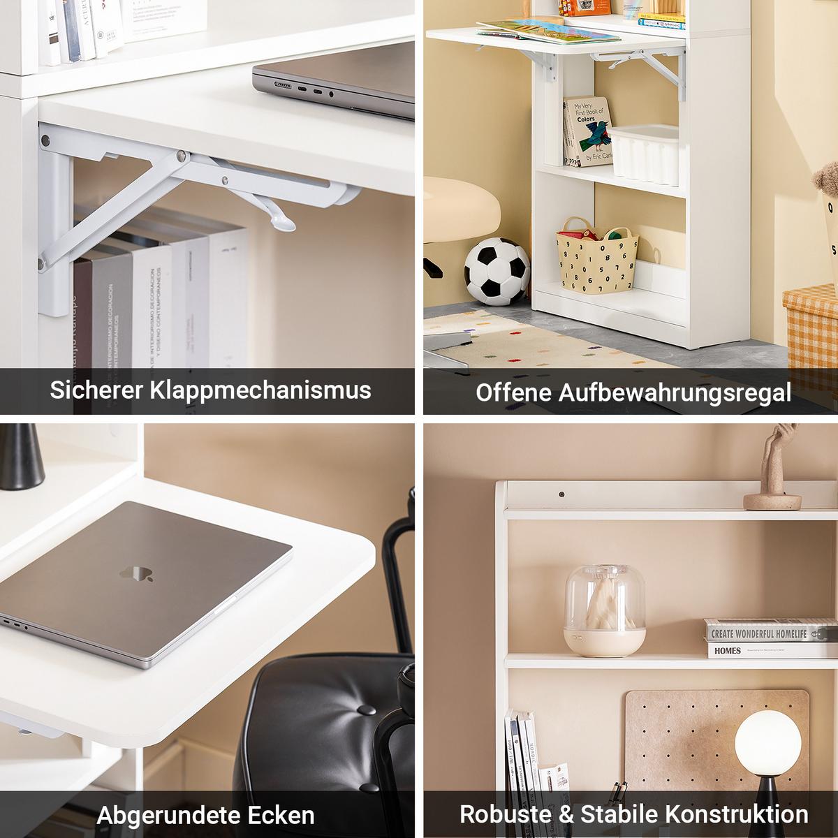 SCHREIBTISCH Klappbar, Weiß 64x145x58cm - Weiß, Holzwerkstoff (58/64/145cm) - SoBuy