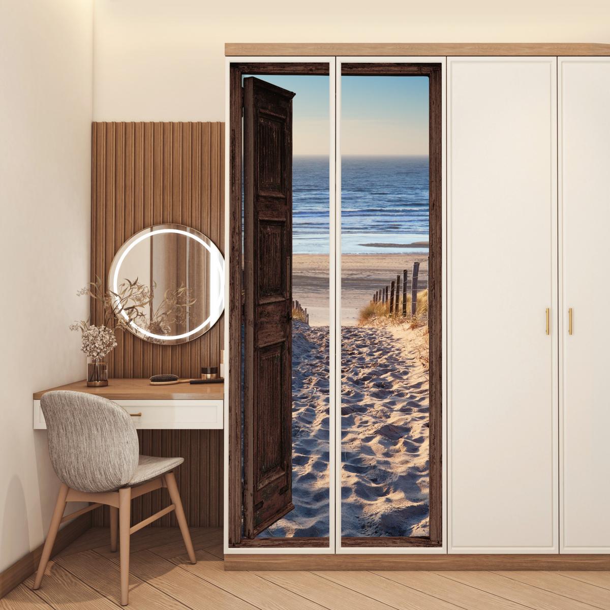 TÜRAUFKLEBER Durchblick - Strand - Meer - Weg - Dünen 90x235 cm - Türtapete - Sandfarben, Kunststoff (90/0.1cm) - MuchoWow