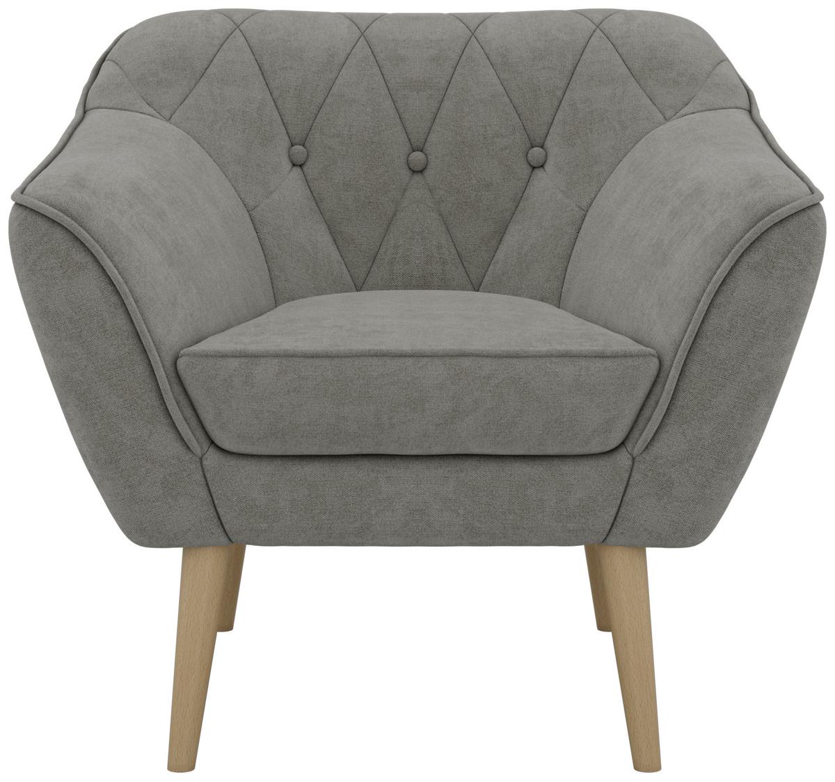 SESSEL PIRS - Grau Strukture - Holzbeine - Platinfarben/Buchefarben, Holzwerkstoff/Textil (80/75/74cm) - MKS