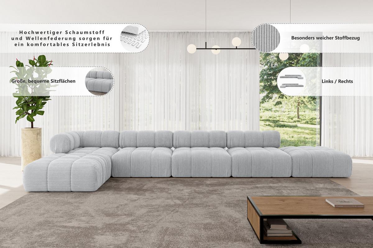 ECKSOFA modulares Sofa Kerru-L3 - 475x190x70 cm Schwarz Velours - Schwarz, Holzwerkstoff/Textil (475/190cm) - ALTDECOR