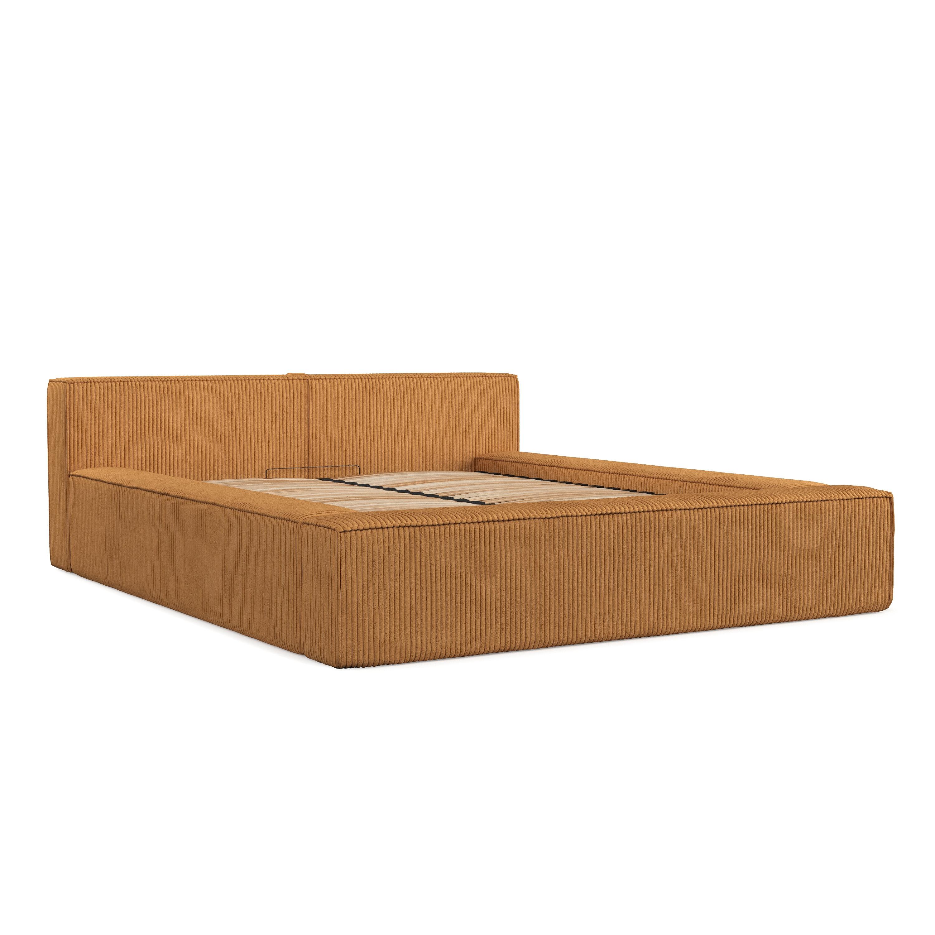 POLSTERBETT Casto mit Stauraum 140/200 cm Honiggelb im Poso Stoff - Schwarz/Naturfarben, Holz/Holzwerkstoff (140/200cm) - AltaBeds