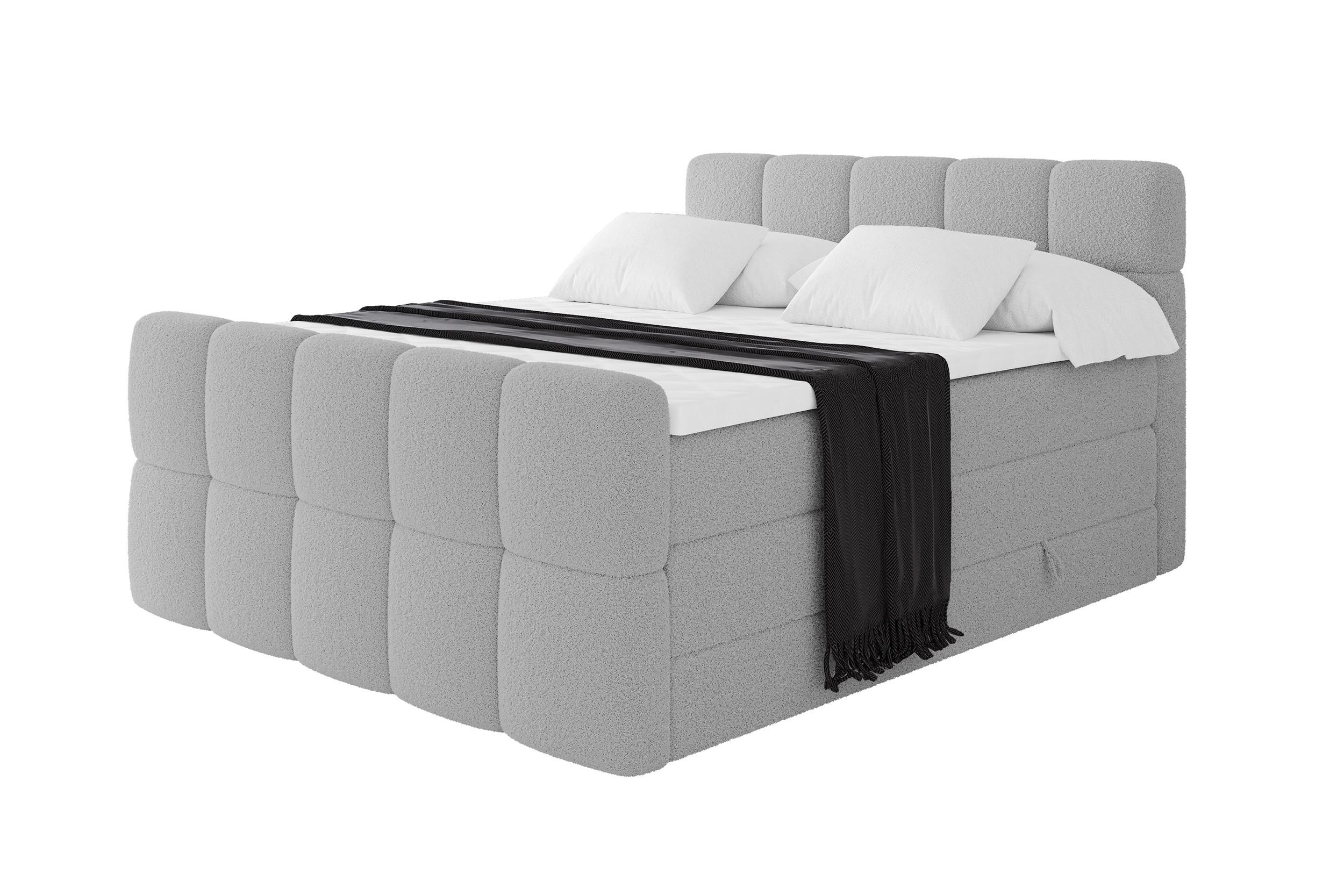 BOXBETT mit Matratze H3/H4 - FAMA-Z KING - 160x200 cm Hellgrau Quelle - Hellgrau, Holzwerkstoff (160/200cm) - ALTDECOR