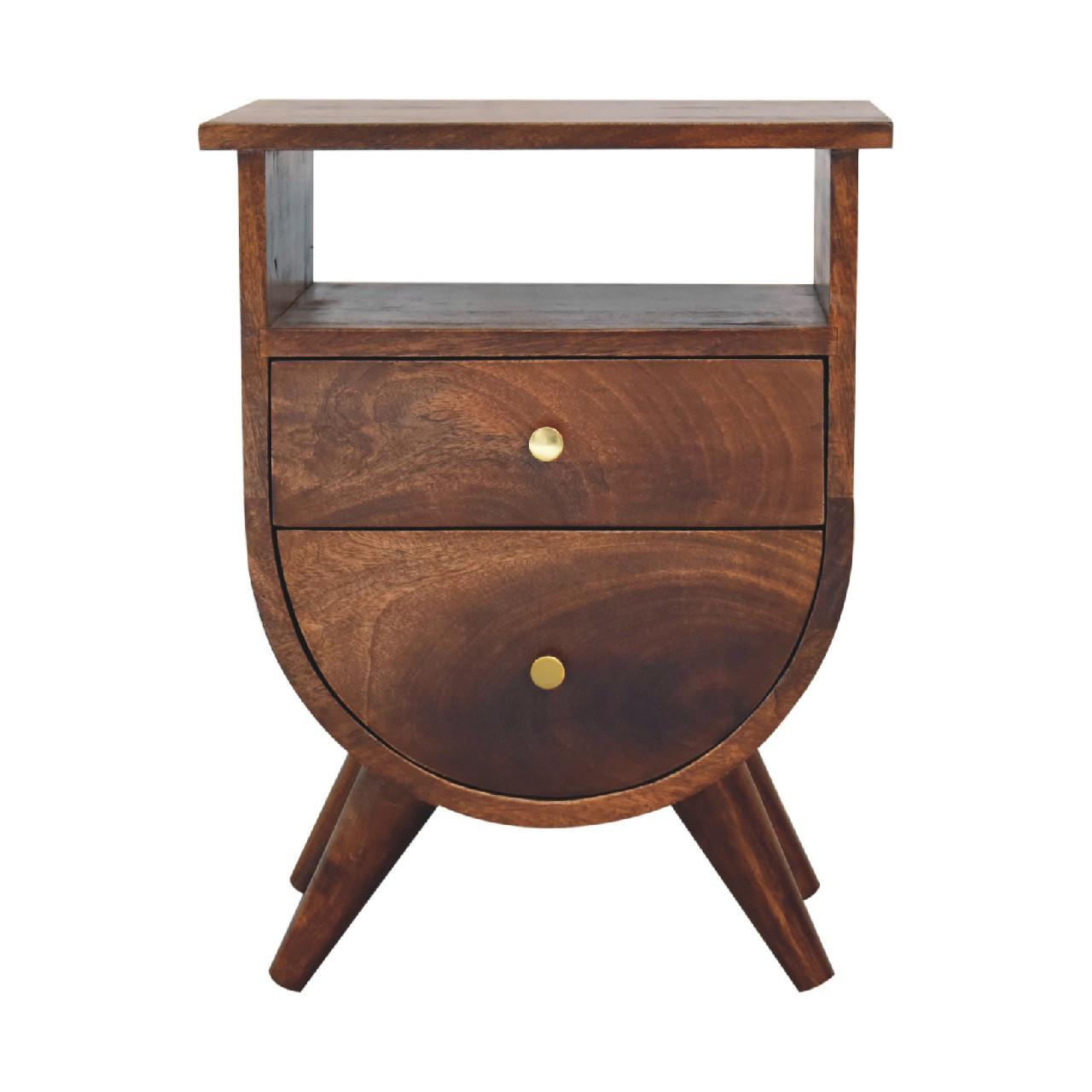 NACHTTISCH Split, 1 Schublade, 1 Offenes Fach, Nordische Beine, Dunkelbraun - Kastanienfarben/Messingfarben, Holz/Metall (40/52/35cm) - Artisan Furniture
