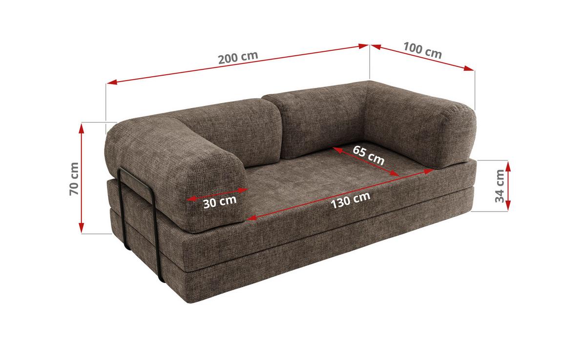 3-SITZER SOFA ORSETTO - Braun Schenille grob gewebt - Schwarz/Braun, Textil/Metall (200/70/100cm) - MKS