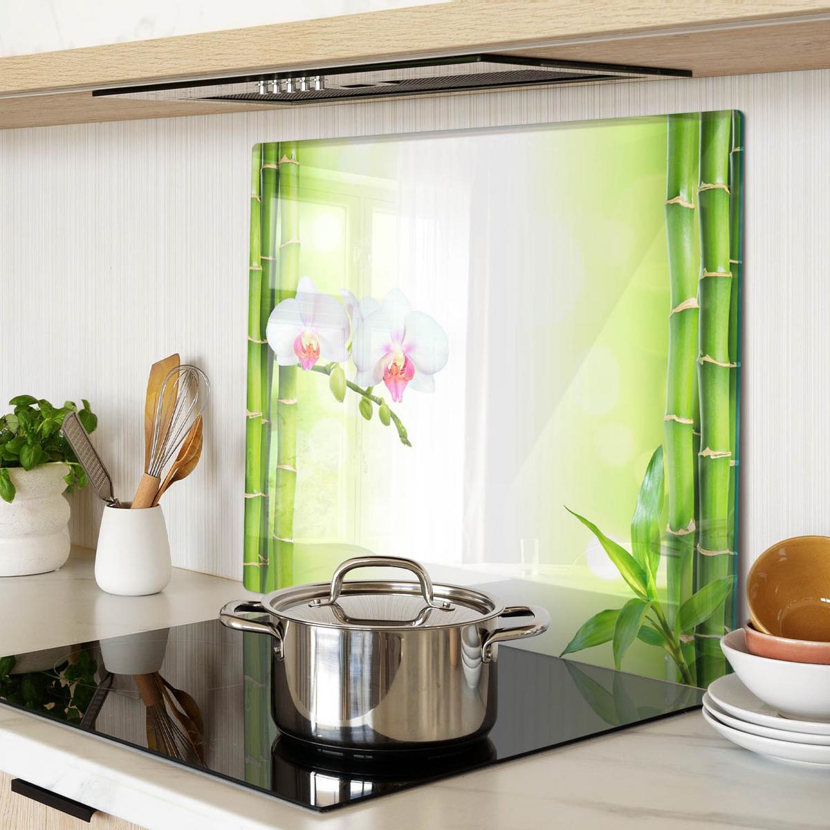 GLASPLATTE 60x52 cm Orchidee und Bambus - Grün, Glas (60/0.4/52cm) - TULUP