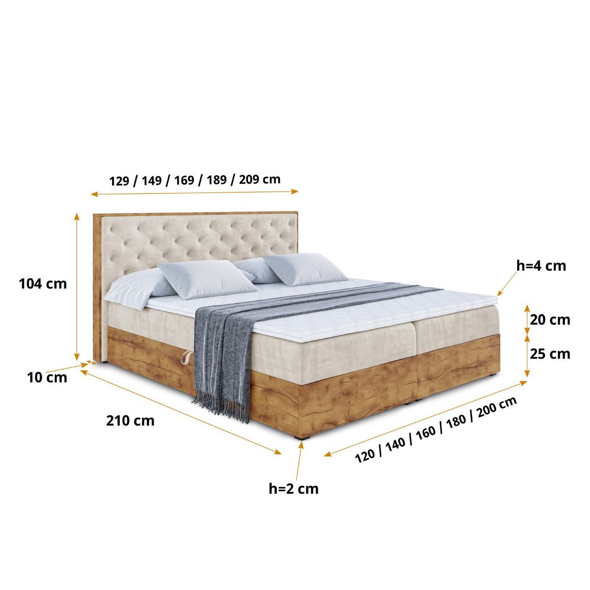 BOXBETT mit Matratze H4 und Lattenrost - LOLLI3 - 140x200 - Beige - Champagner, Holzwerkstoff/Kunststoff (140/200cm) - ALTDECOR