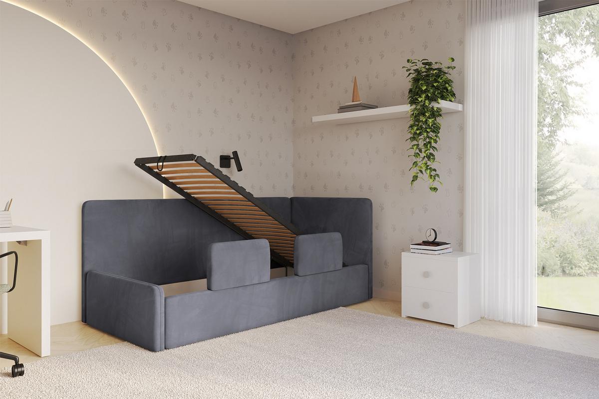 EINZELLBETT Jugendbett mit Bettkasten und Matratze H3/H4, Links - NORY 100x200 Dunkelgrau - Dunkelgrau, Holzwerkstoff/Textil (100/200cm) - ALTDECOR