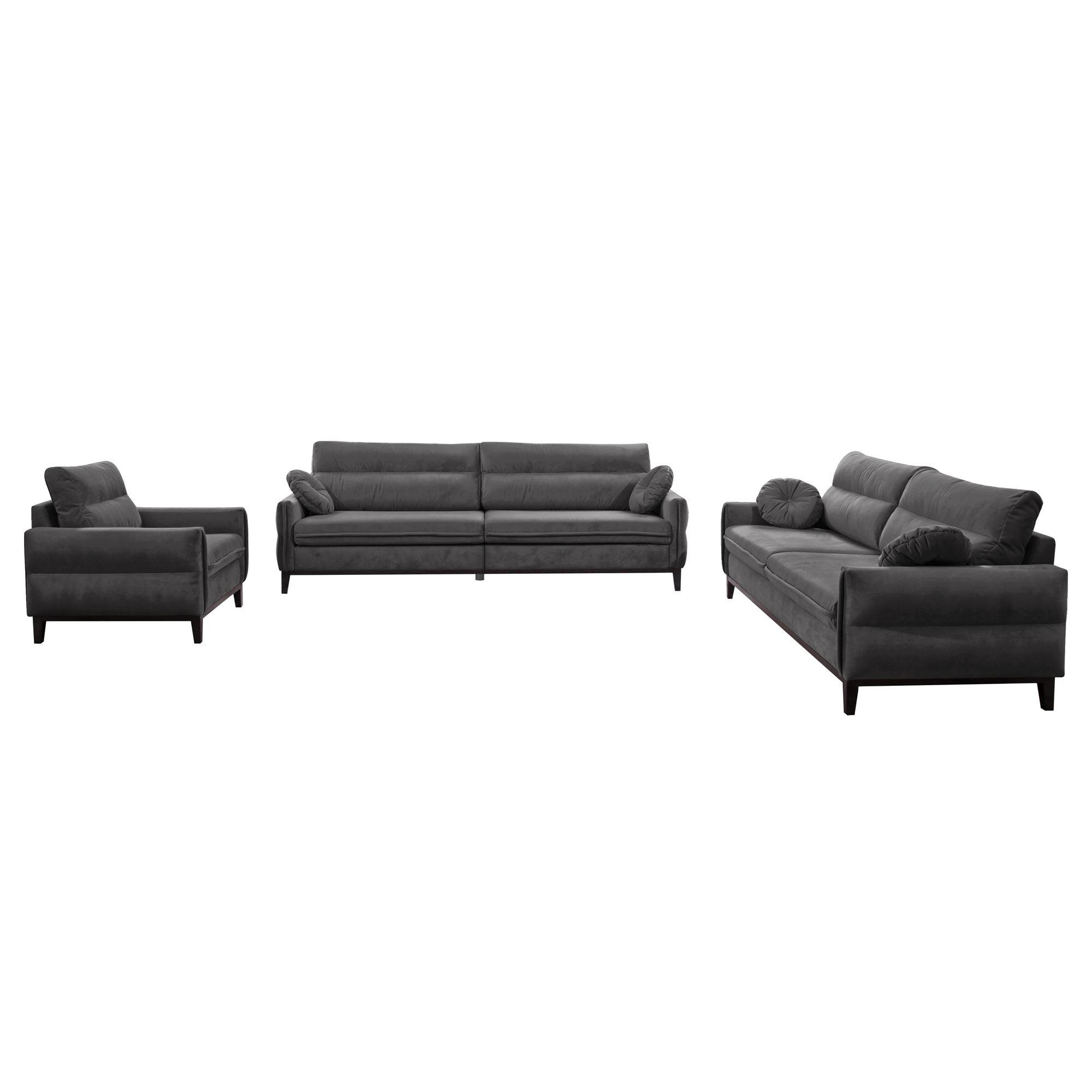 SITZGARNITUR Belweder, zwei Sofas+Sessel, Grau, Velours - Wengefarben/Dunkelgrau, Holz/Textil (268/95/94cm) - Beautysofa