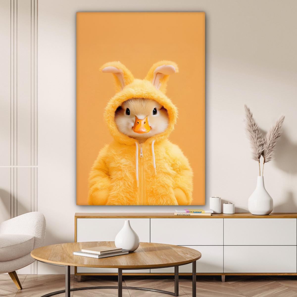 LEINWANDBILD Osterhase - Kostüm - Ente Deko XXL 80x120 cm - Gelb, Textil (80/120cm) - MuchoWow