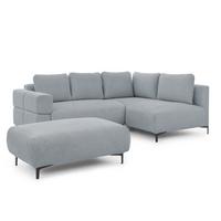 ECKSOFA inkl. Hocker Cardea mit Schlaffunktion in Bubble-Optik aus weichem Grau Strukturstoff und hohem Sitzkomfort - Ottomane rechts - Schwarz/Grau, Holz/Textil (230/170cm) - S-Style Möbel