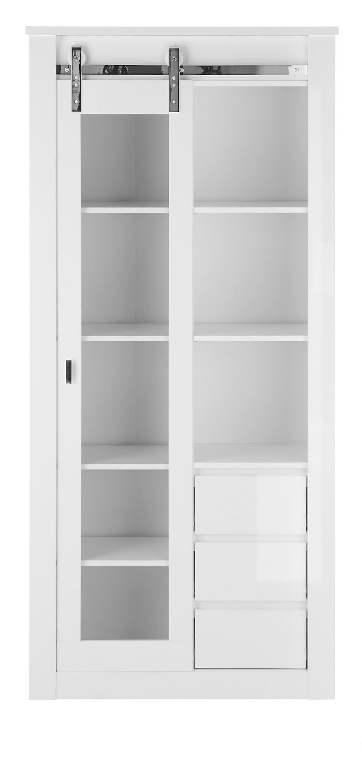 VITRINE weiß Hochglanz 93 x 201 cm, Vitrinenschrank mit Soft-Close - Chromfarben/Weiß Hochglanz, Glas/Holzwerkstoff (93/201/38cm) - Furn.Design