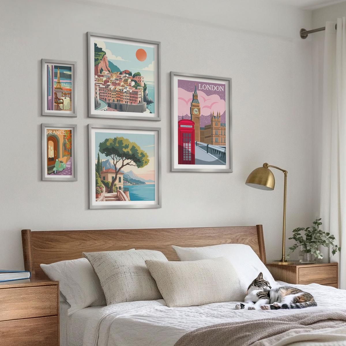 BILDER SET 5er Set - 50x50 cm & 20x30 cm & 40x60 cm Silberner Rahmen - Obstposter Zitronen Orangen - Silberfarben, Kunststoff (40/60cm) - TULUP