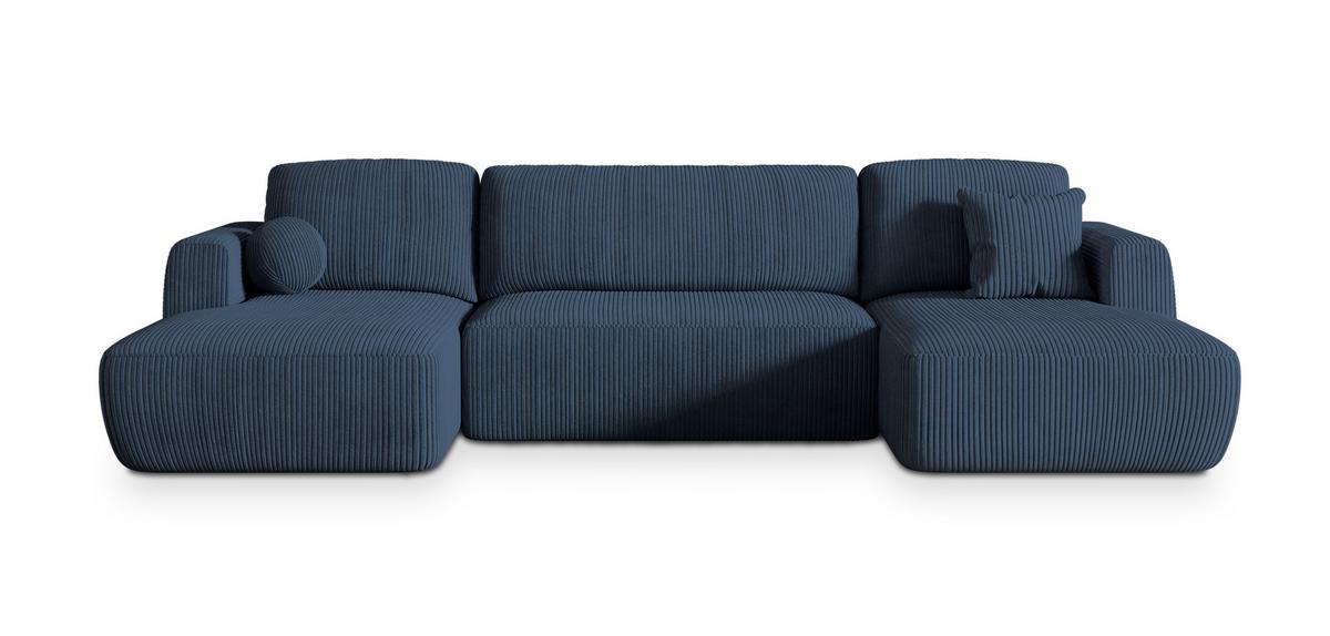 WOHNLANDSCHAFT SENTUM P Blau Kordstoff mit Schlaffunktion - Blau/Schwarz, Holz/Kunststoff (330/90/148cm) - MASSENO