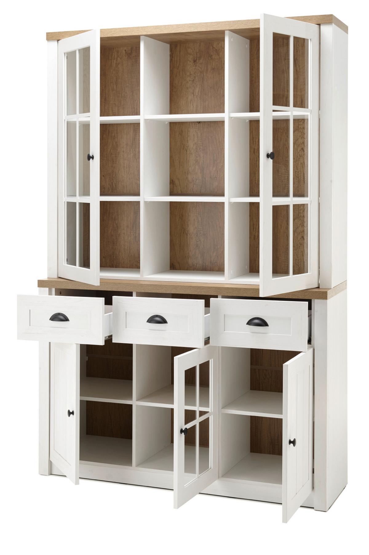 BUFFETSCHRANK weiß Pinie, Eiche hell Landhaus, Buffet 130 x 198 cm - Eichefarben/Schwarz, Holzwerkstoff/Metall (130/198/43cm) - Furn.Design