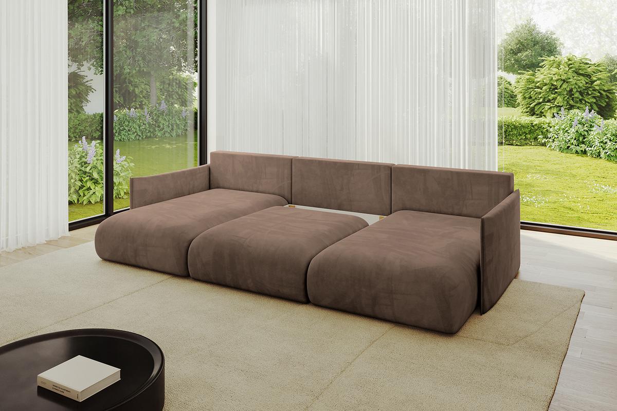 WOHNLANDSCHAFT mit Schlaffunktion und Bettkasten ONESK-U 317x177x72 Braun Velours - Braun, Holzwerkstoff/Kunststoff (317/72/177cm) - ALTDECOR
