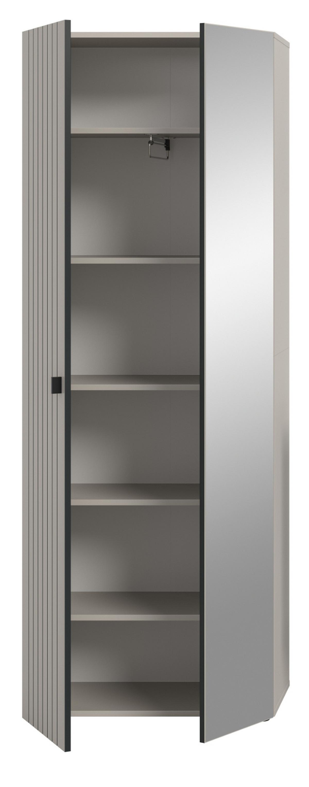 GARDEROBENSCHRANK Kaschmir 70 x 192 cm, Schuhschrank mit variabler Inneneinteilung - Kaschmir/Schwarz, Glas/Holzwerkstoff (70/192/37cm) - Inn.Furn