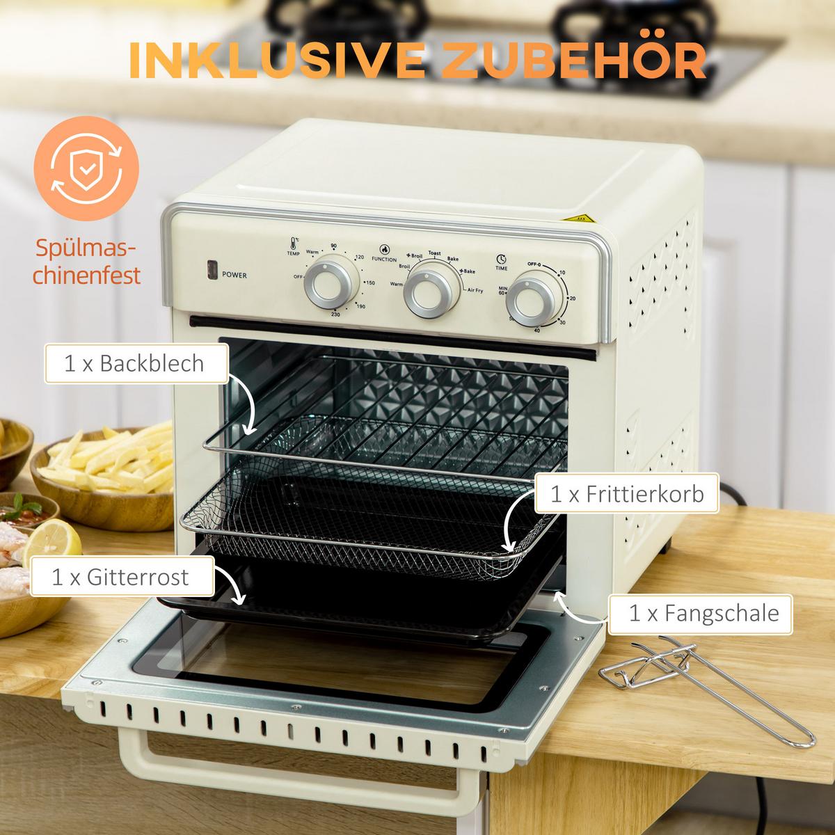 MINIBACKOFEN Stahl Kunststoff Cremeweiß Silber - Creme, Metall (36/37.7/34.5cm) - HOMCOM