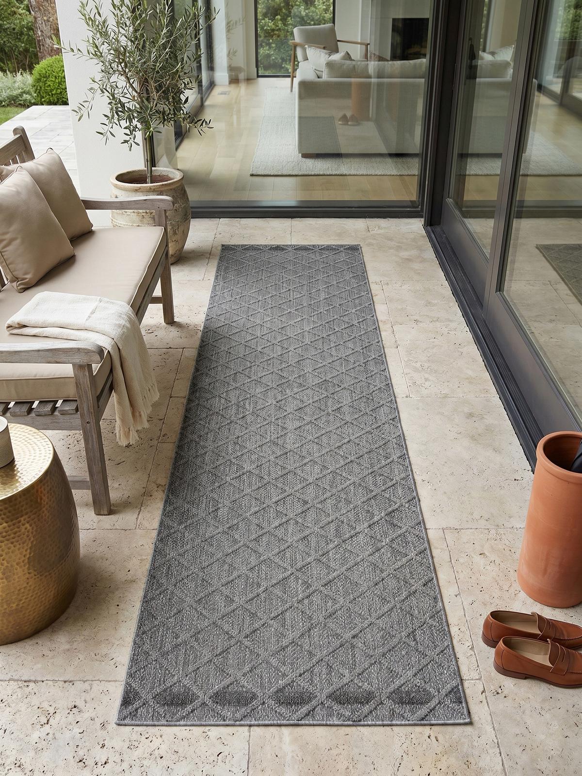 TEPPICH Outdoor IMST in Grau, mit Rautenmuster, 80 x 250 cm - Grau, Textil (80/250cm) - KADIMA DESIGN