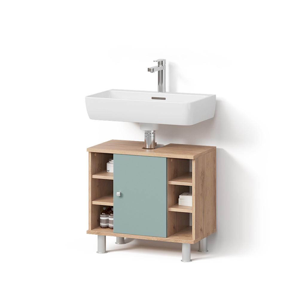 WASCHBECKENUNTERSCHRANK Fucino Grün/Goldkraft Eiche 60 x 54 cm - Honigeiche/Grün, Holzwerkstoff (60/54/32cm) - Livinity®
