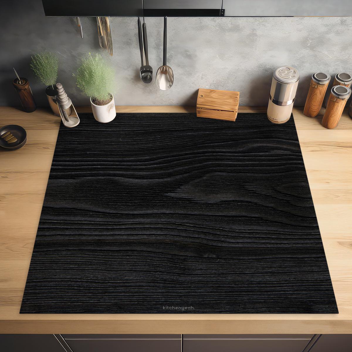 HERDABDECKPLATTE Schwarz - Holzoptik Induktionsmatte 78x78 cm - Schwarz, Kunststoff (78/78/0.2cm) - MuchoWow