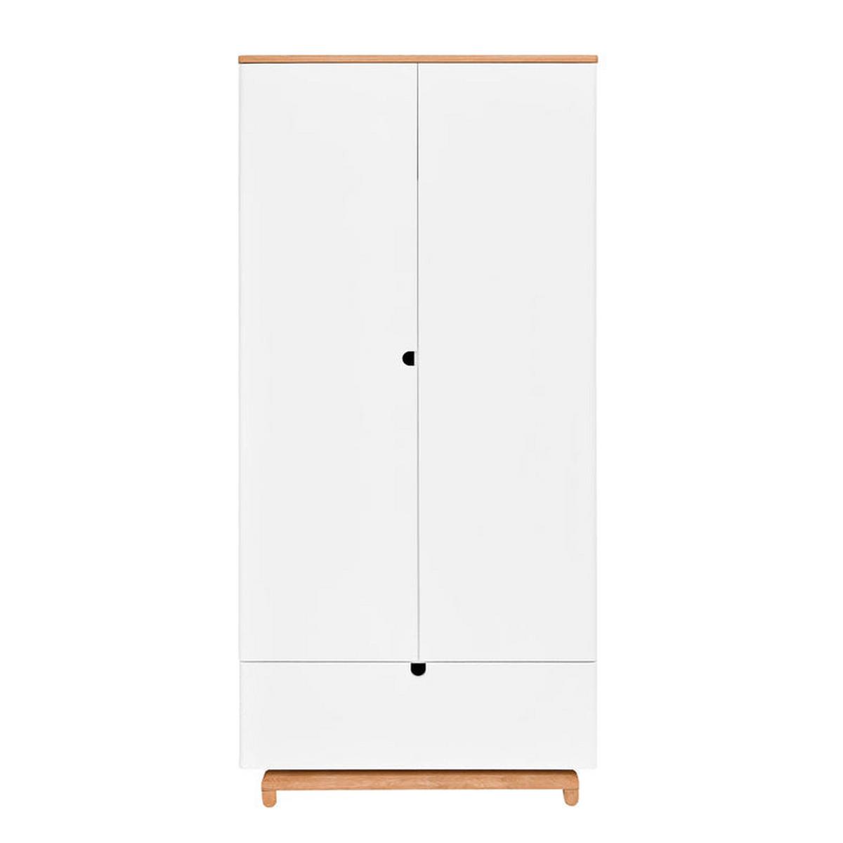 SCHRANK 2 Türen Weiß und Holz - Weiß, Holzwerkstoff (90/109/50cm) - Petits-meubles