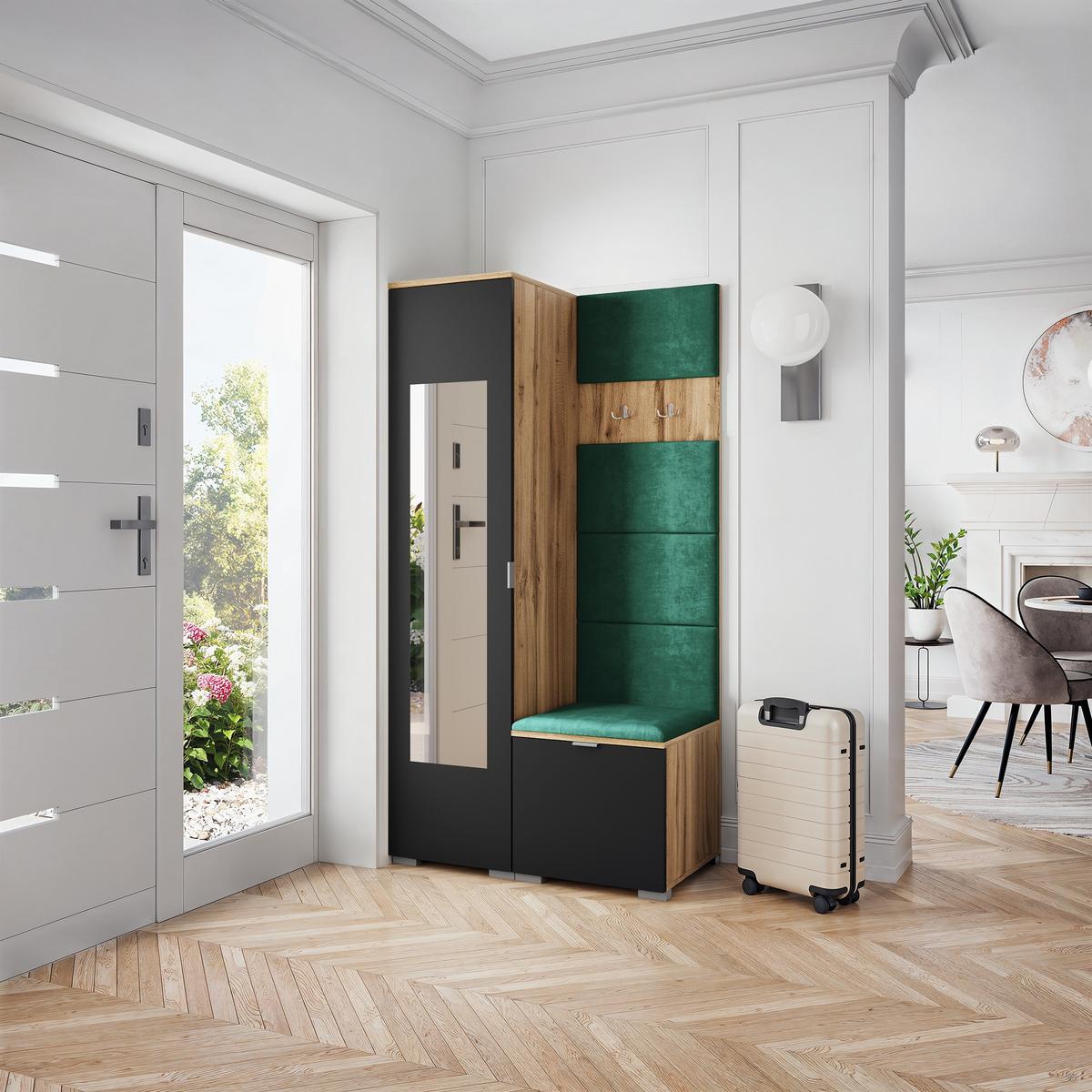 GARDEROBENSCHRANK VIRA 95/181/51 cm Modern Garderobe-Set Eiche Wotan - Eiche Wotan/Schwarz, Holzwerkstoff (95/181/51cm) - MASSENO