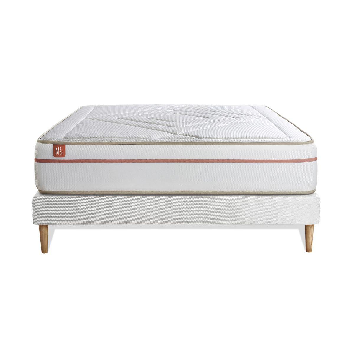 BETT Le Paisible Memory-Schaum 160 x 200 cm h1 - Kit Bettgestell Weiß - Beige/Weiß, Karton/Holz (160/200cm) - Marmottes & Co