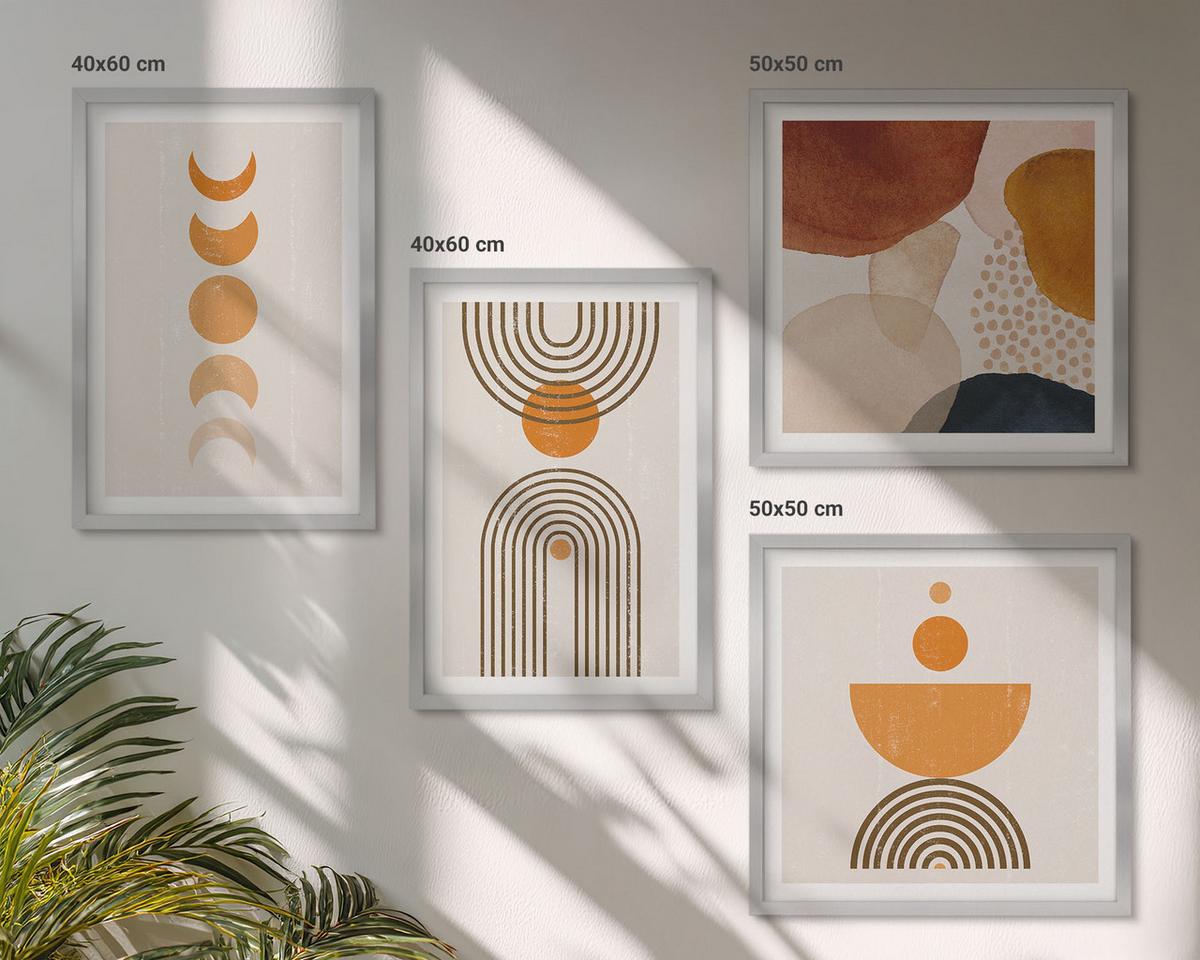BILDER SET 4er Set - 50x50 cm & 40x60 cm Silberner Rahmen - Boho-minimalistische Dekorationen - Silberfarben, Kunststoff (50/50cm) - TULUP