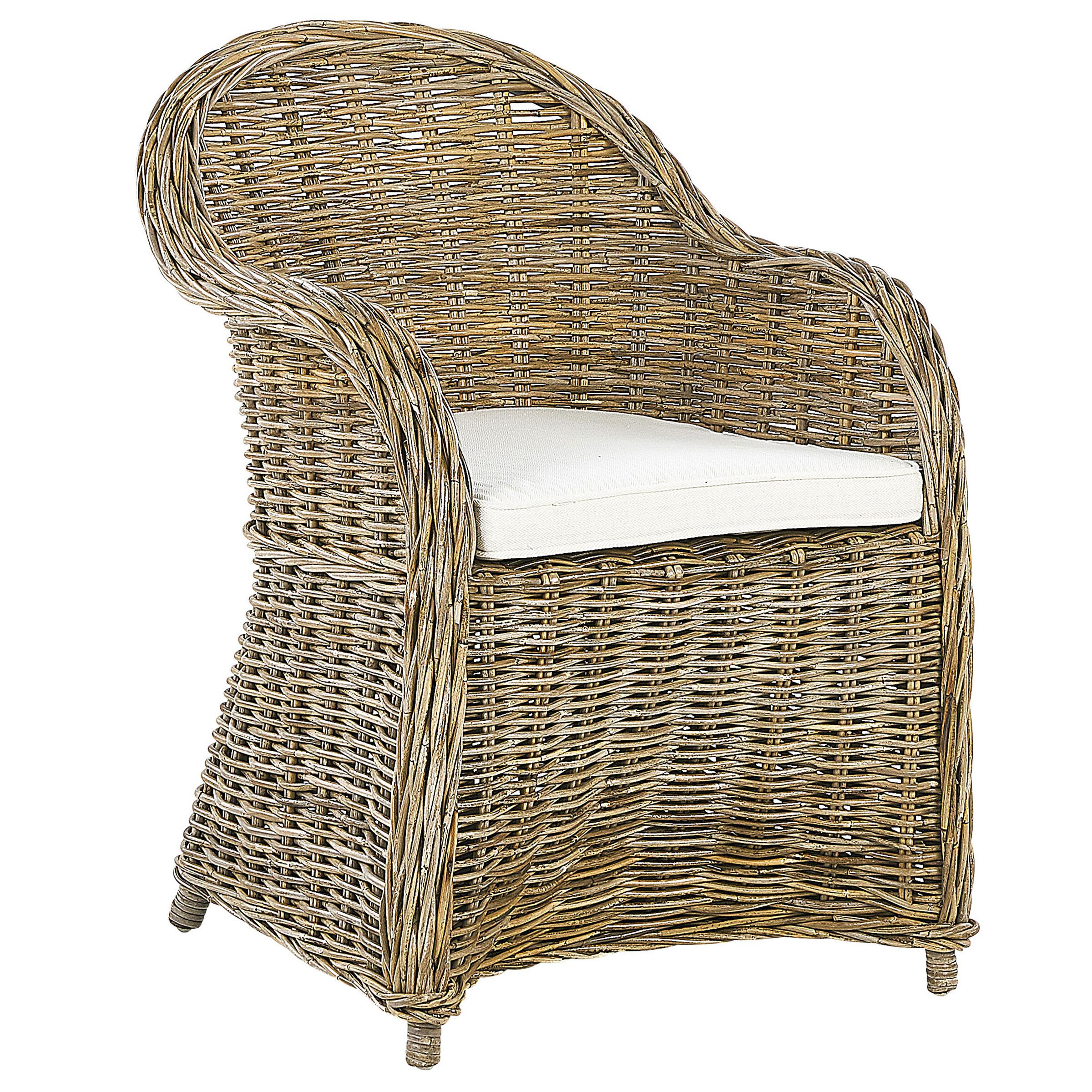 GARTENSESSEL Rattan natürlich Auflagen cremeweiß Susua - Beige/Naturfarben, Naturmaterialien (54/87/67cm) - Beliani