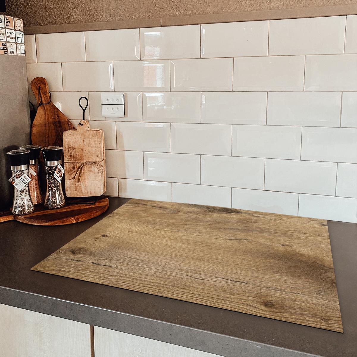 HERDABDECKPLATTE Holz - Braun - Holzoptik Herdabdeckung Induktionsfeld 70x52 cm - Eichefarben, Kunststoff (70/52/0.2cm) - MuchoWow