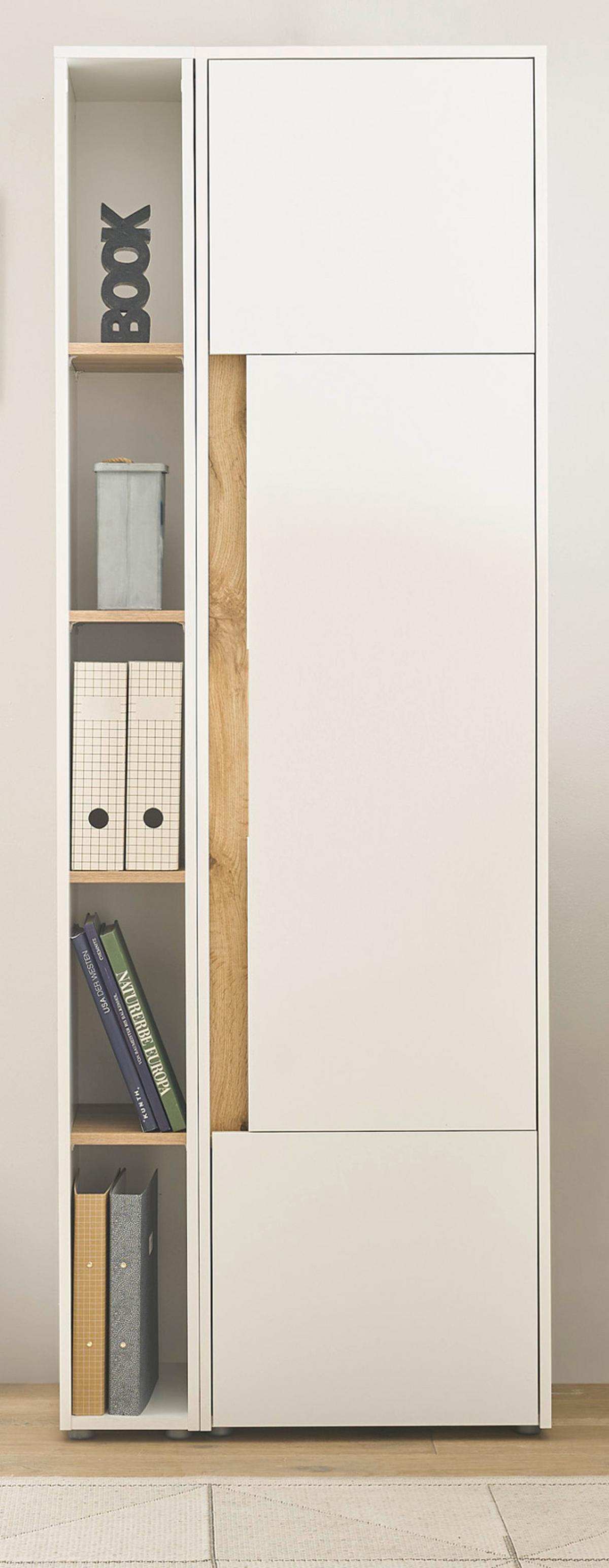 AKTENSCHRANK Set 2-teilig weiß, Eiche Wotan 70 x 200 cm, Schrank-Regal-Kombination mit 5 Ordnerhöhen - Eichefarben/Eiche Wotan, Holzwerkstoff/Kunststoff (70/200/40cm) - Furn.Design