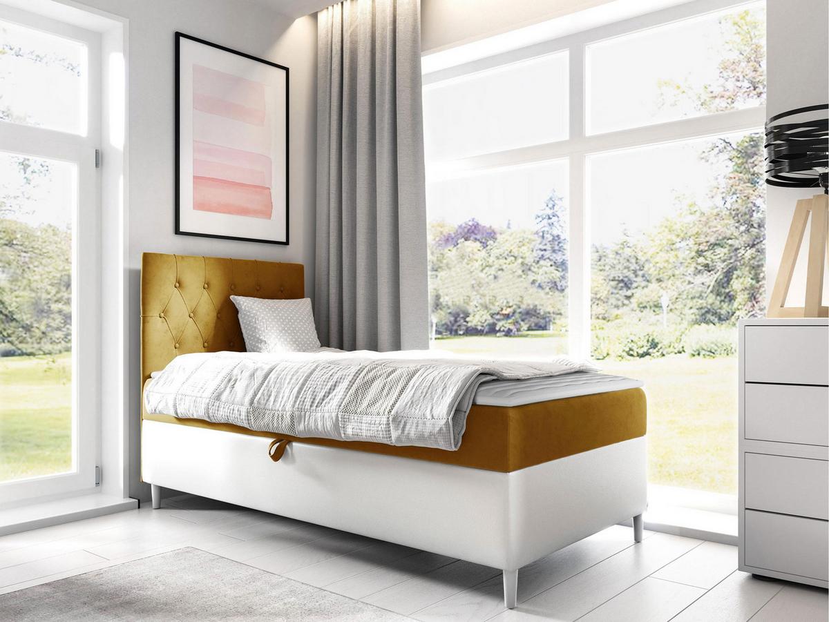 BOXBETT Filip Junior 1, Seite zum Öffnen des Bettkastens: Links - H3 - Gelb/Weiß, Holz (90/200cm) - MIRJAN24