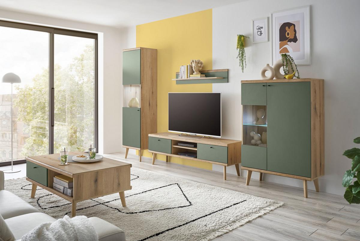 WANDBOARD Salbei, Evoke Eiche, Wandregal 107 cm skandinavisches Design - Eichefarben/Salbeigrün, Holzwerkstoff (107/20/19cm) - Furn.Design