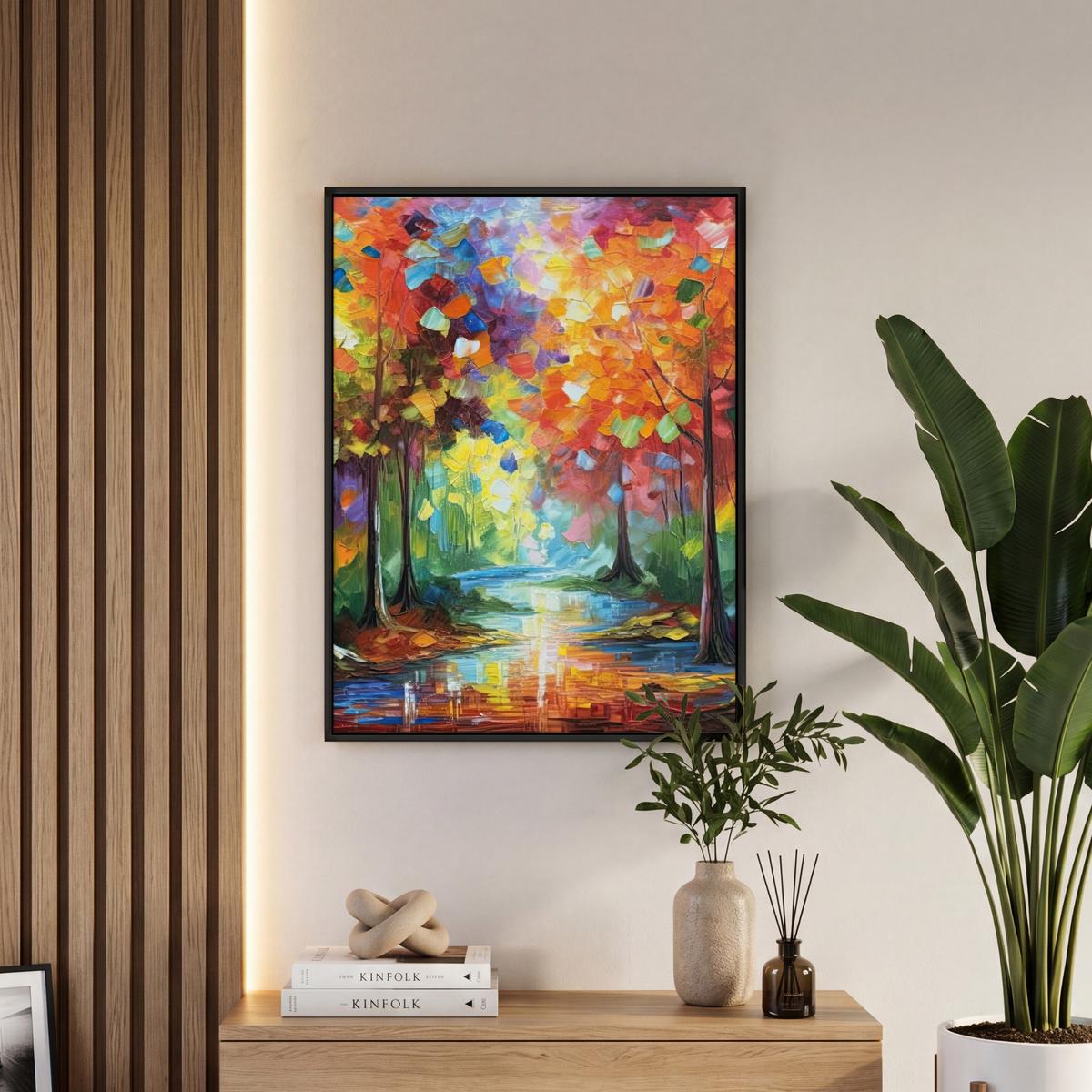 LEINWAND Bilder mit Rahmen - Landschaft - Wald - Farben - Natur - 50x70 - Multicolor, Textil (50/70cm) - MuchoWow