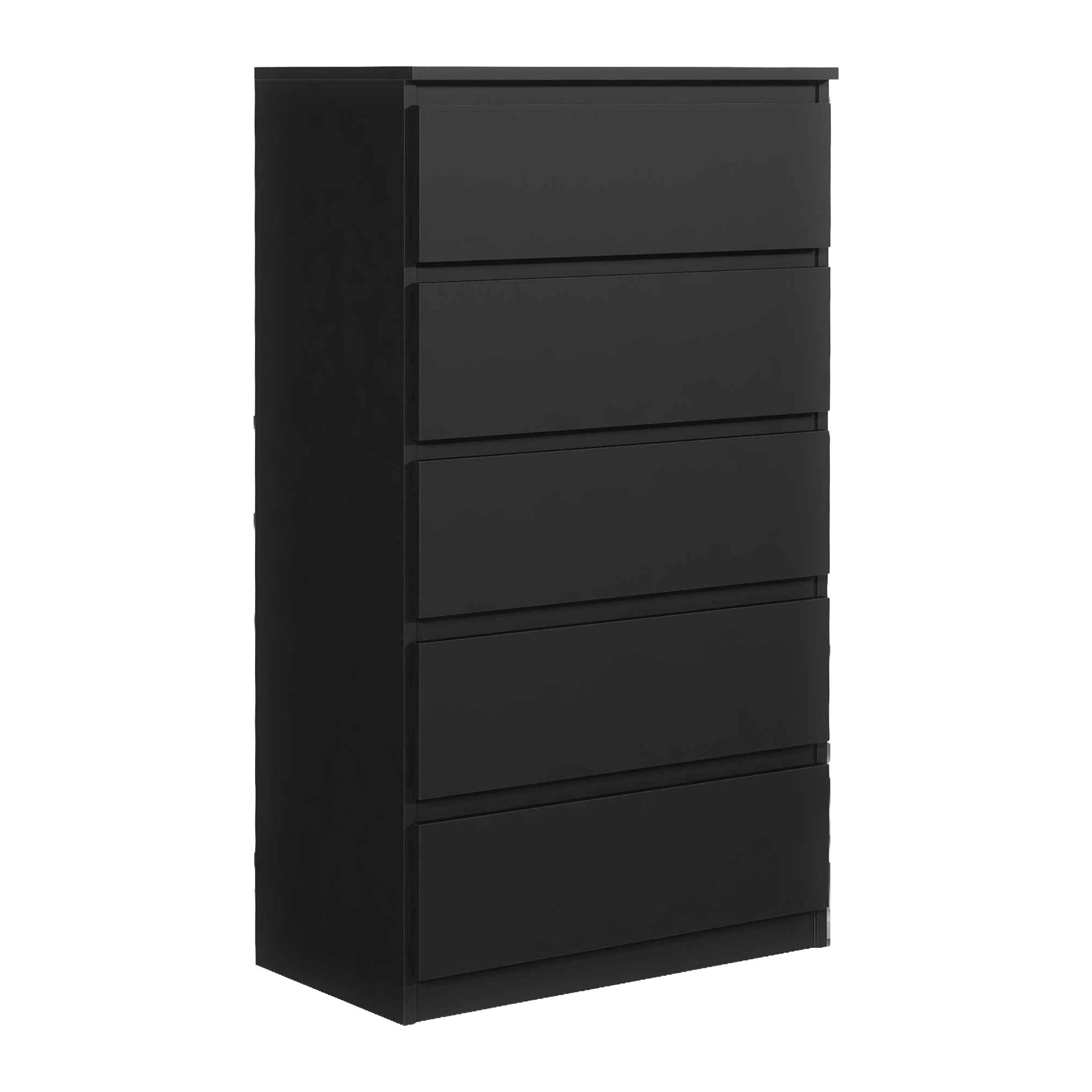 KOMMODE NUDO 70/124,5/39cm mit 5 Schubladen Türen Schwarz - Schwarz, Holzwerkstoff (70/124.5/39cm) - MASSENO