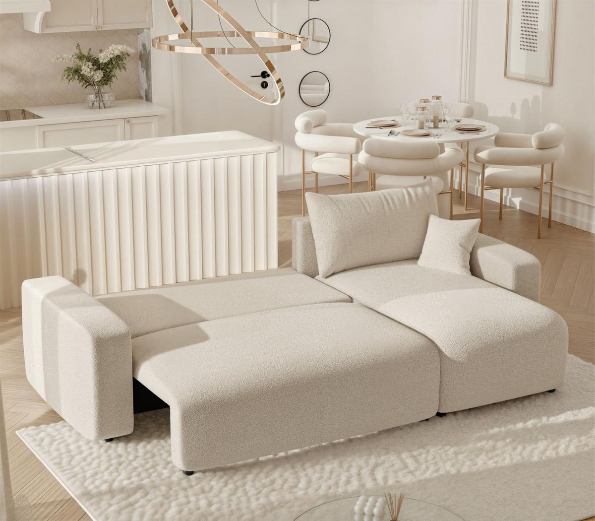 ECKSOFA Luna Mit Schlaffunktion - Beige, Holzwerkstoff/Textil (145/248cm) - Fun Möbel