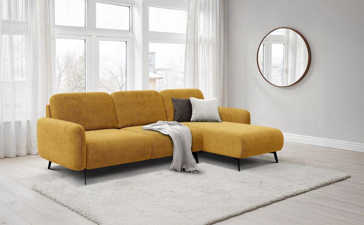 ECKSOFA FEBE 4-Sitzer rechts, dunkelgelb - Gelb/Schwarz, Holz/Textil (264/157cm) - Wozimo