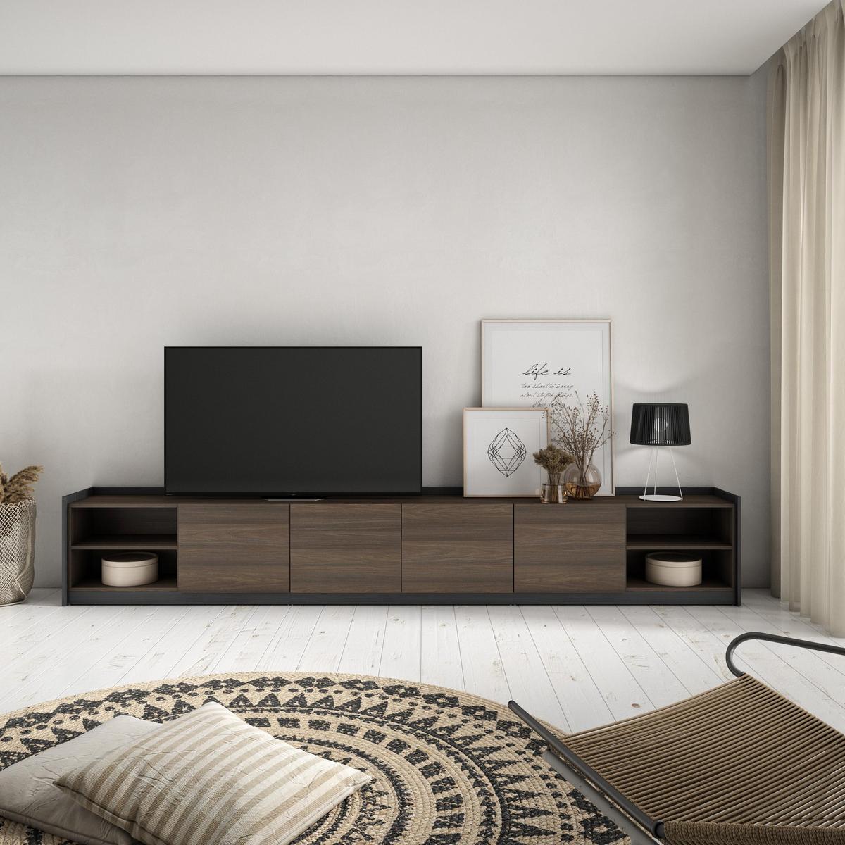 LOWBOARD, Tv-Schrank, Für TV-Geräte bis zu 80", Eiche und Schwarz, 310/37/50cm - Dunkelbraun, Holzwerkstoff (310/50/37cm) - Skraut Home