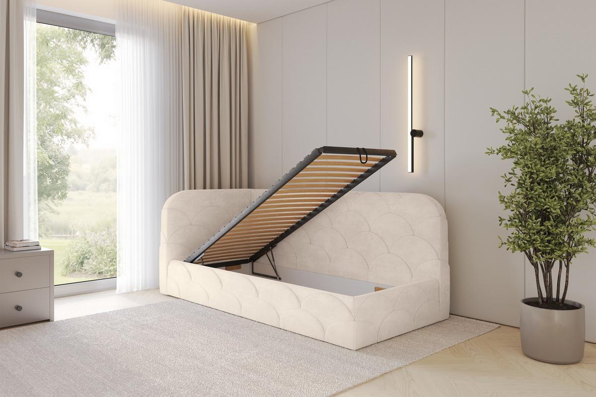 EINZELLBETT Jugendbett mit Bettkasten, Rechts - ELRY 80x200 Beige - Naturfarben, Holzwerkstoff/Textil (80/200cm) - ALTDECOR